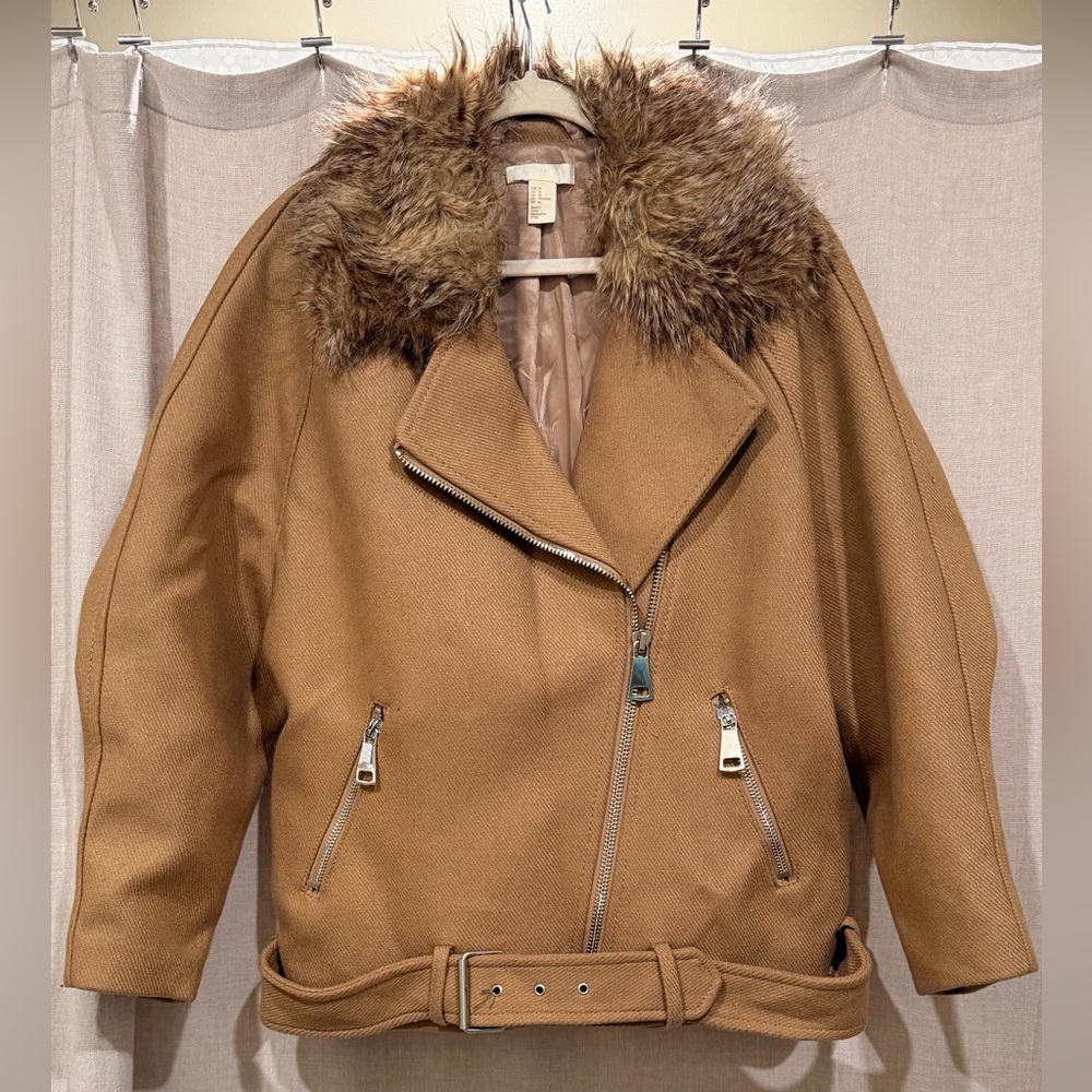 H&M Biker Jacket with Faux Fur Collar
